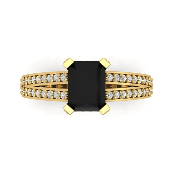 Clara Pucci 14K Yellow Gold 2.45ct Onyx Solitaire with Accents Ring