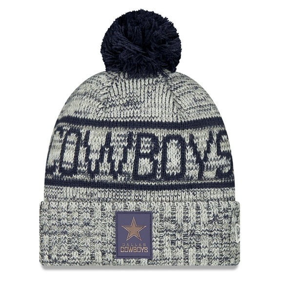 Men's New Era Gray Dallas Cowboys 2025 Sideline Cold Weather Cuffed Knit Hat with Pom