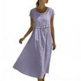 thumbnail image 6 of YuXingFu Womens 100% Cotton Dresses Maxi Crew Neck Plus Size Womens Dress Short Sleeve Solid Color Long Casual Summer Purple XXL, 6 of 9