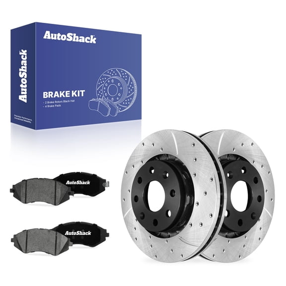 AutoShack Front Vented Drilled & Slotted E-Coated Brake Rotors   Ceramic Pads 6-PC Brake Kit Replacement for 2013-2015 Chevrolet Spark 2004-2011 Chevrolet Aveo ShadowGuard 10.04" (255 mm)