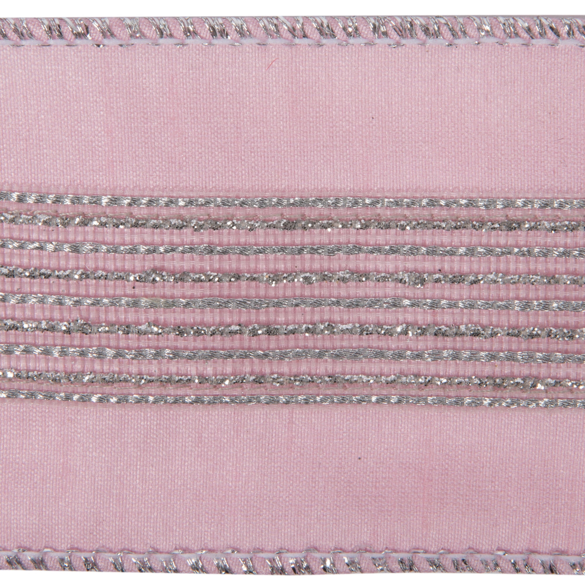 Vickerman 2.5" x 5 Yards Pink Glitter Dori Trim Dupion Ribbon.