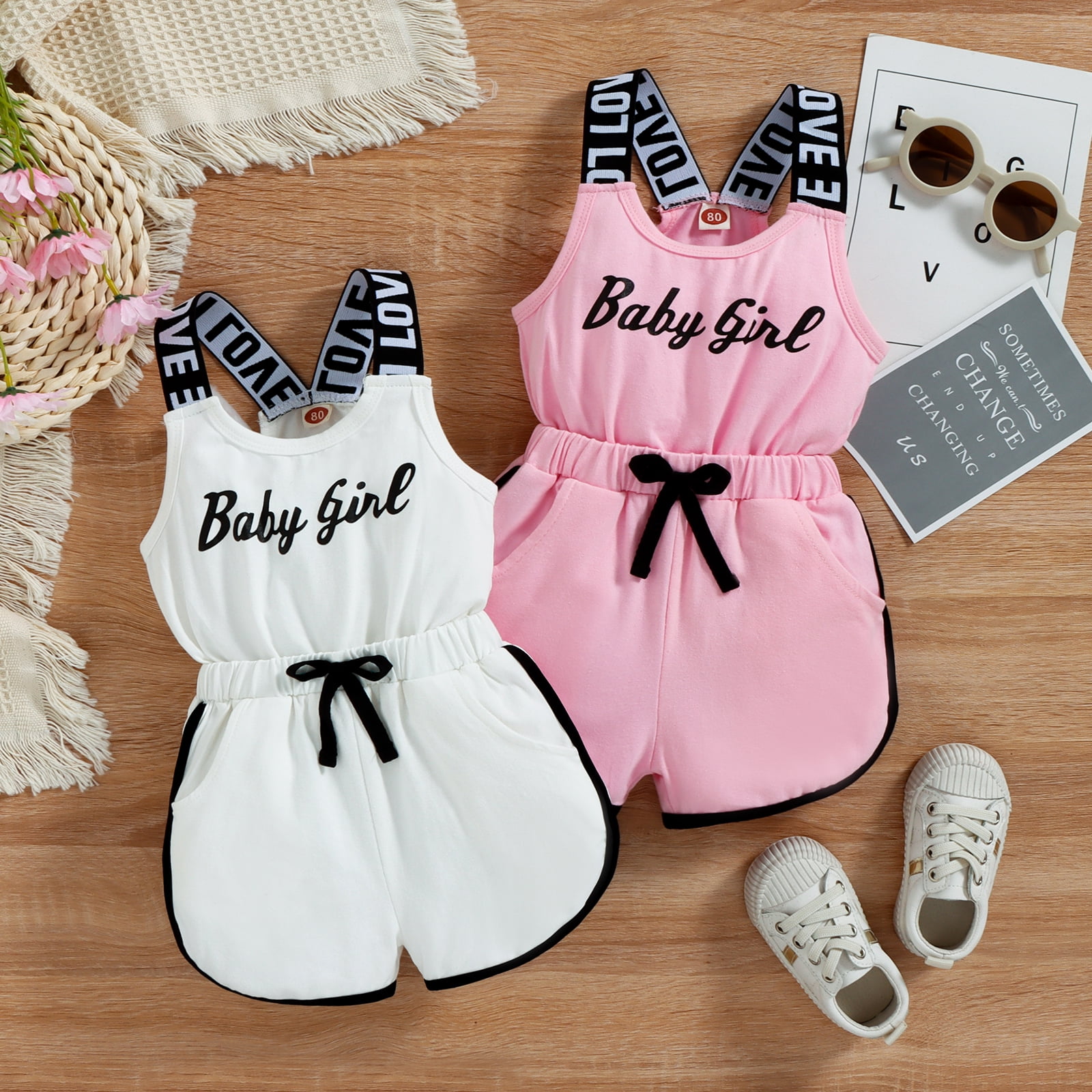 Gupgi Toddler Baby Girls Summer Romper Kids Sleeveless Crew Neck Elastic Waist Short Jumpsuit