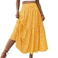 thumbnail image 2 of larppty Women's Summer Boho Skirt - High-Waist Ruffled Layered Floral Maxi Dress with Elastic Waist（Yellow， XL）, 2 of 9