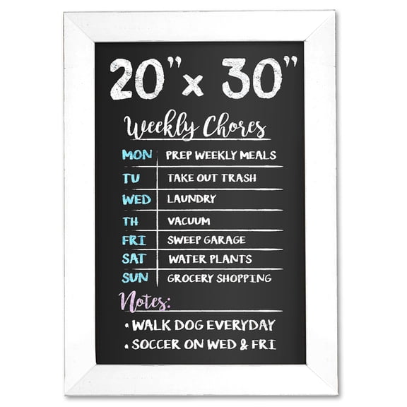 Ilyapa Rustic Wooden Magnetic Kitchen Chalkboard Sign - 20x30 Inch White Framed Wall Hanging Chalk Board for Farmhouse Decor, Wedding, Restaurant Menu