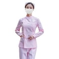 thumbnail image 3 of Uniformes de trabajo de enfermera para mujer, manga larga, lavable a máquina, cuello levantado, pantalones es Rosa Talla L Grueso, 3 of 8