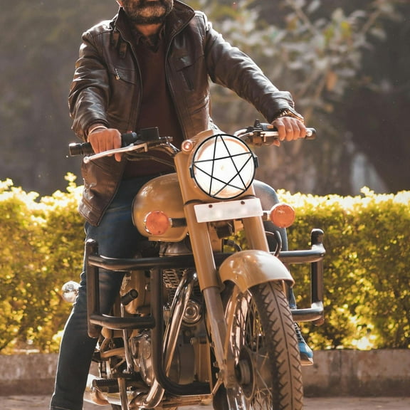 Phenofice Black Metal Five-Headlight Guard Vintage Style Motorcycle Headlight Protector and Stylish