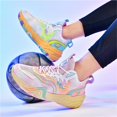 thumbnail image 3 of Bolognifi Men's Basketball Shoes Breathable Colorful Volleyball Sneakers with Mesh Upper Non Slip Rubber Indoor Shoe - PINK2_4, 3 of 7