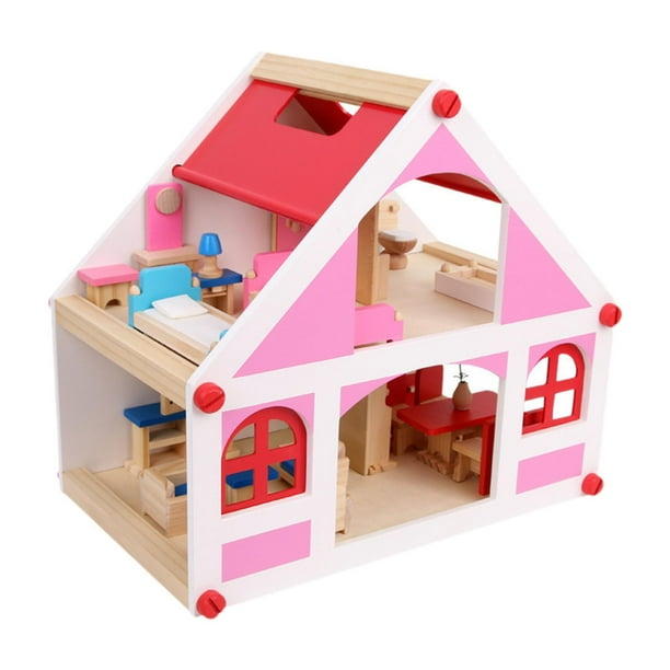 Casa de muñecas de madera Villa fácil de montar Casa de simulación DIY Juguete de simulación para niñas de 3 años en adelante Regalo para niños