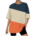 thumbnail image 1 of Timegard Womens Top Summer Drop Shoulder Short Sleeve Casual Crewneck Loose Comfy Color Block Mid Long Top, 1 of 4