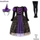 thumbnail image 3 of Vestido de fiesta de bruja para niñas de Halloween, disfraz de fantasma gótico, bata, vestido con tutú, sombrero de bruja para fiesta de carnaval de Purim, 3 of 5