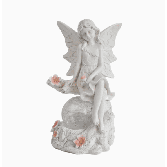 Solar Fairy Garden Statue with Color Changing Crackle Glass Globe Light, Decorative Outdoor Fairy Figurine for Patio, Lawn, Porch and Flower Bed