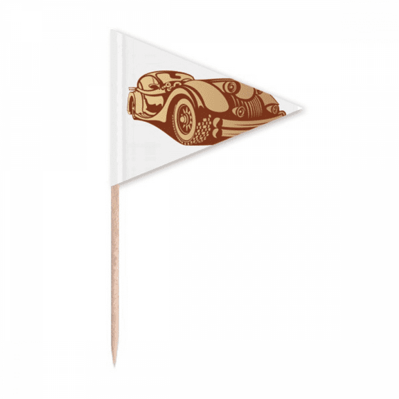 Brownish Red Classic Cars Outline Toothpick Triangle Cupcake Toppers Flag