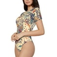 thumbnail image 2 of Daiia Floral With Birds And Fantasy Flowers print Women's Crew Neck Short Sleeve Bodysuit Fashion Tops Fit Casual Basic Extender Bodysuit-Small, 2 of 9