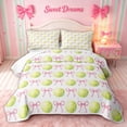thumbnail image 2 of meiyoeat Bow Green Tennis Quilt Full for Girls, Kawaii Cartoon Ribbon Full Bedspread Sets, 3-Piece, 1 Comforter and 2 Pillowcases, 2 of 7