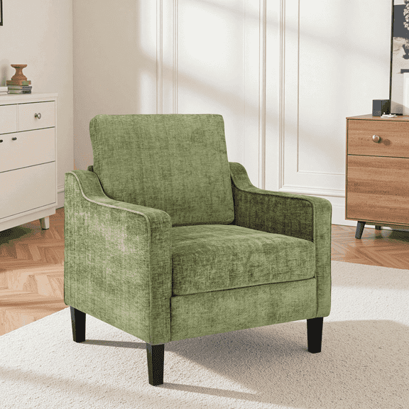 Arlopu Mid-Century Upholstered Accent Chair, Chenille Fabric Armchair, Modern Reading Chair for Living Room, Apartment, Office