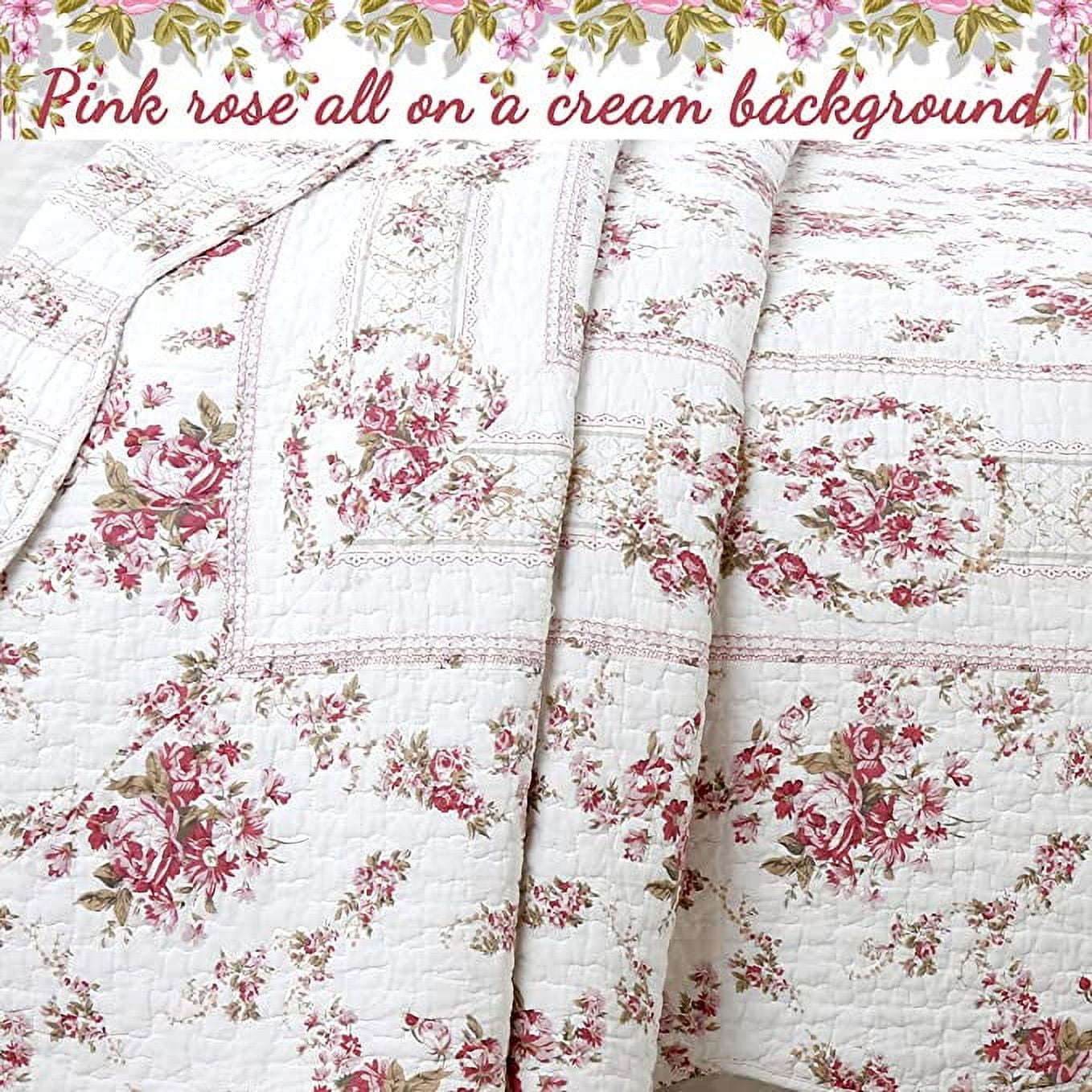 Cozy Line Cottage Vintage Rose Reversible 100% Cotton Quilt Bedding Set, 3-Piece Queen Set