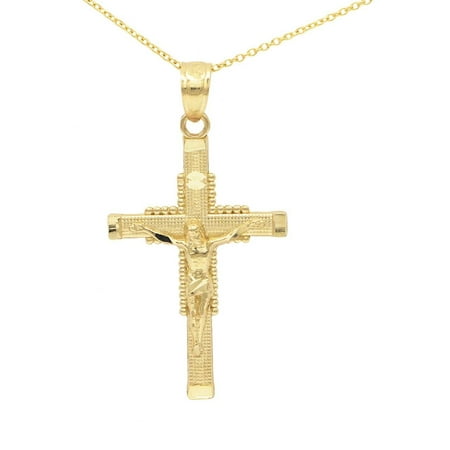 14k yellow gold jesus crucifix pendant necklace with 18" chain