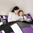 thumbnail image 5 of Feelyou Geometric Anstract Full Size Comforter Sets for Adult, Purple Grey Square Bedding Comforter Set, Modern Fashion Reversible Bedding Sets, Ultra Soft Home Decor, 3-Piece, 5 of 8