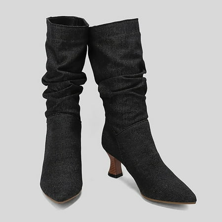 

Gubotare Womens Work Boots Slip On Cowboy Boots for Women Pointy Toe Low Heel Walking Boots for Ladies (Black 6.5)