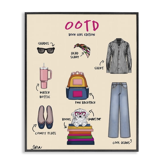 Stupell Industries Book Girl Daily Outfit Black Framed Giclee Art, design by Tara Boone