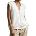 thumbnail image 1 of Womens Solid Fuzzy Knit Vest V Neck Button Front Sleeveless Cardigan Loose Fit Knitted Waistcoat Casual Layering Sweater Vest White S, 1 of 4