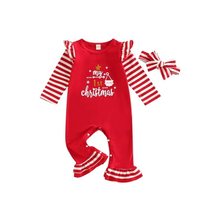 

Sunisery Baby Christmas Sets Long Sleeve Letter Patchwork Jumpsuit Headband