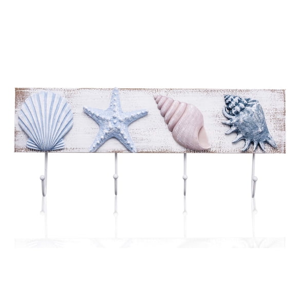 TideAndTales Plage Salle de Bain Décor 3D Coquillages Muraux Crochets Porte-Serviettes pour Salle de Bain Côtière, Chambre Ou Cuisine - Coquillages and Starfish Plage Décorations pour la Maison - Océan Thème Plage Maison Décor