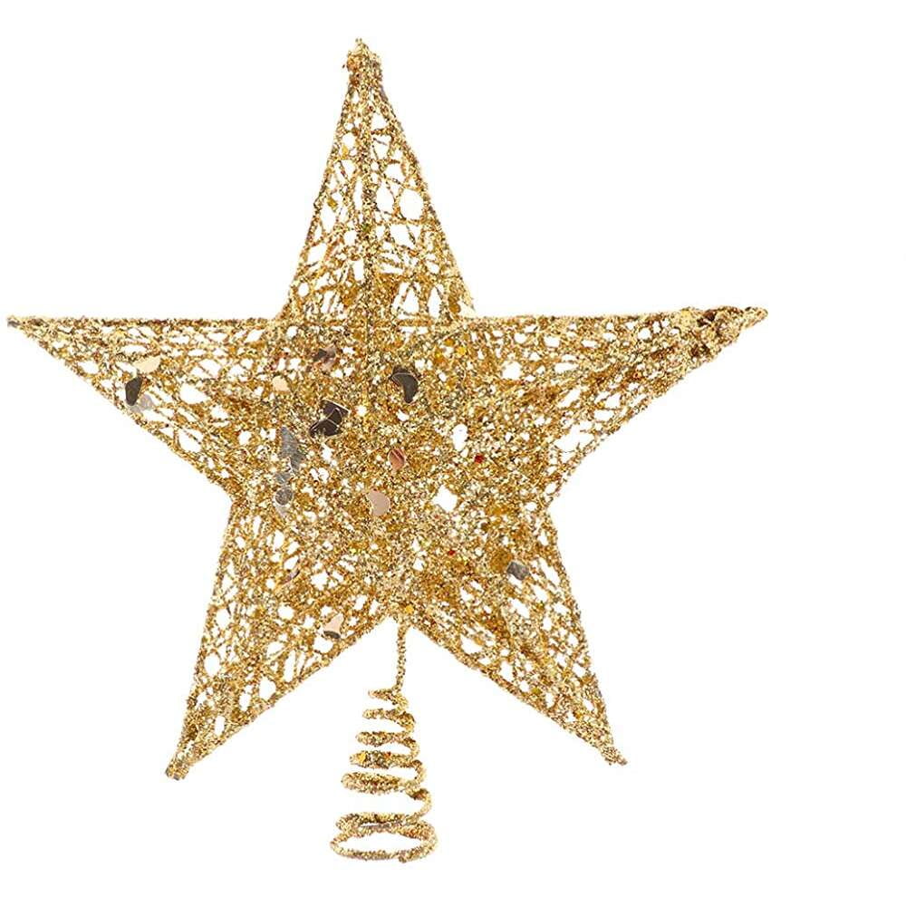 ALmi 20CM Christmas Tree Topper,Christmas Tree Topper Star Gold,Xmas