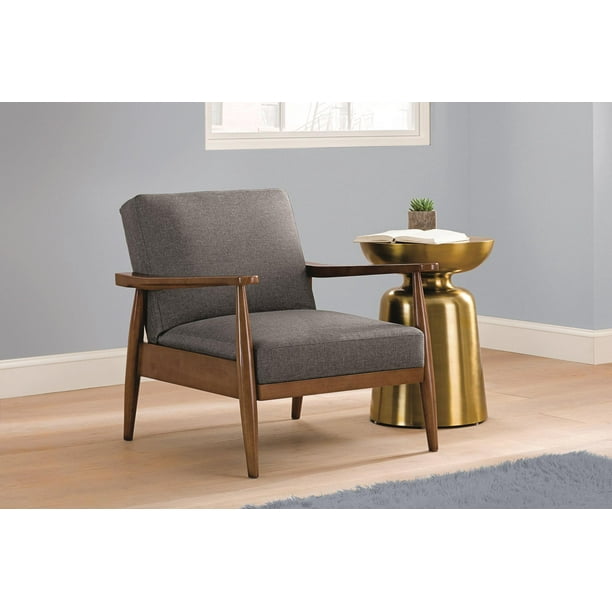 Wood With Linen Upholstery Gray, Midcentury Modern Armchair