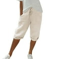 thumbnail image 7 of HKYNLAG Bermuda Shorts for Women Knee Length Plus Size Cotton Linen Shorts Elastic Waist Drawstring Shorts Summer Capris Pants with Pockets Beige 3XL, 7 of 7
