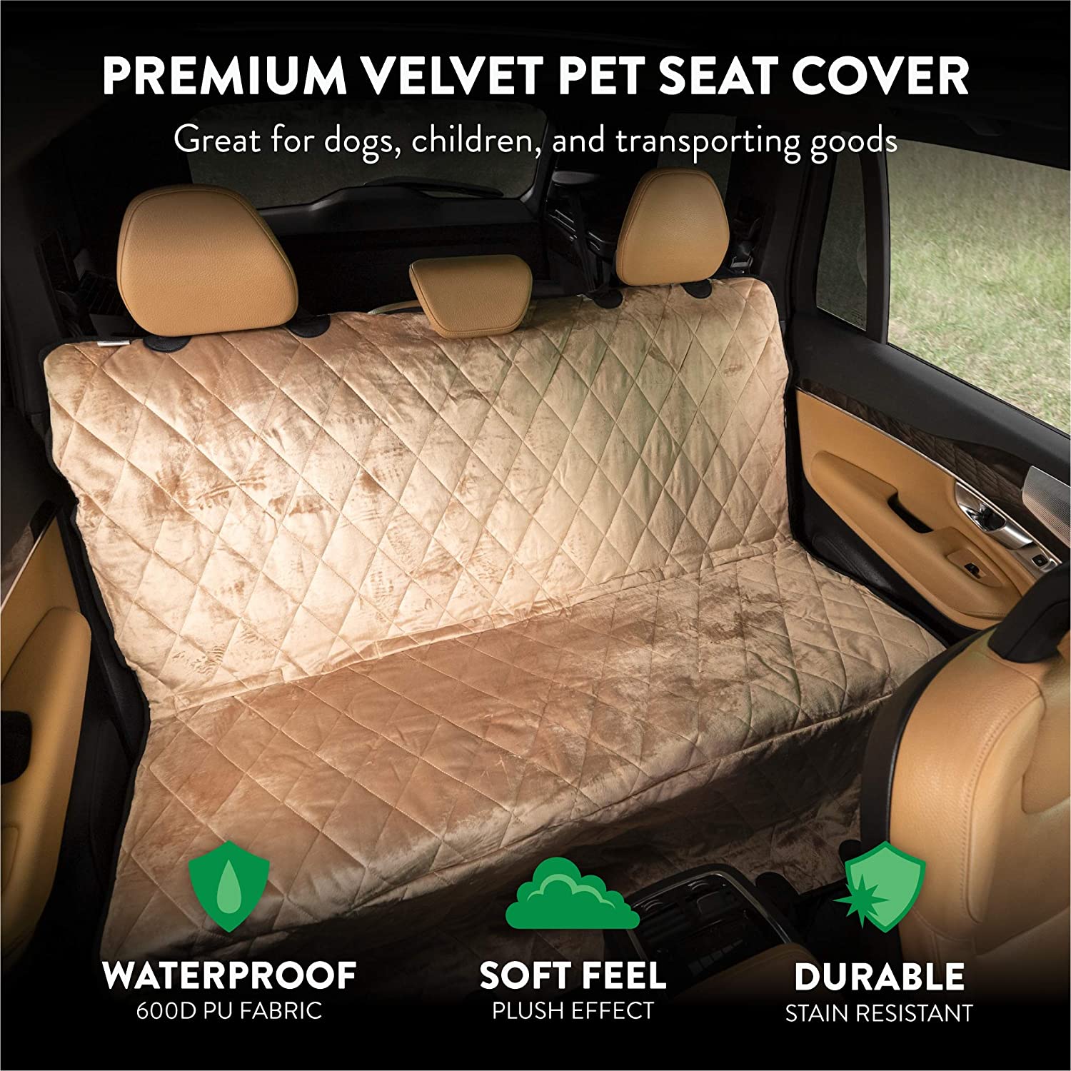 Plush Paws Custom Dog Seat Cover Center Console Access Removable Hammock - Waterproof Nonslip Silicone Backing for Cars