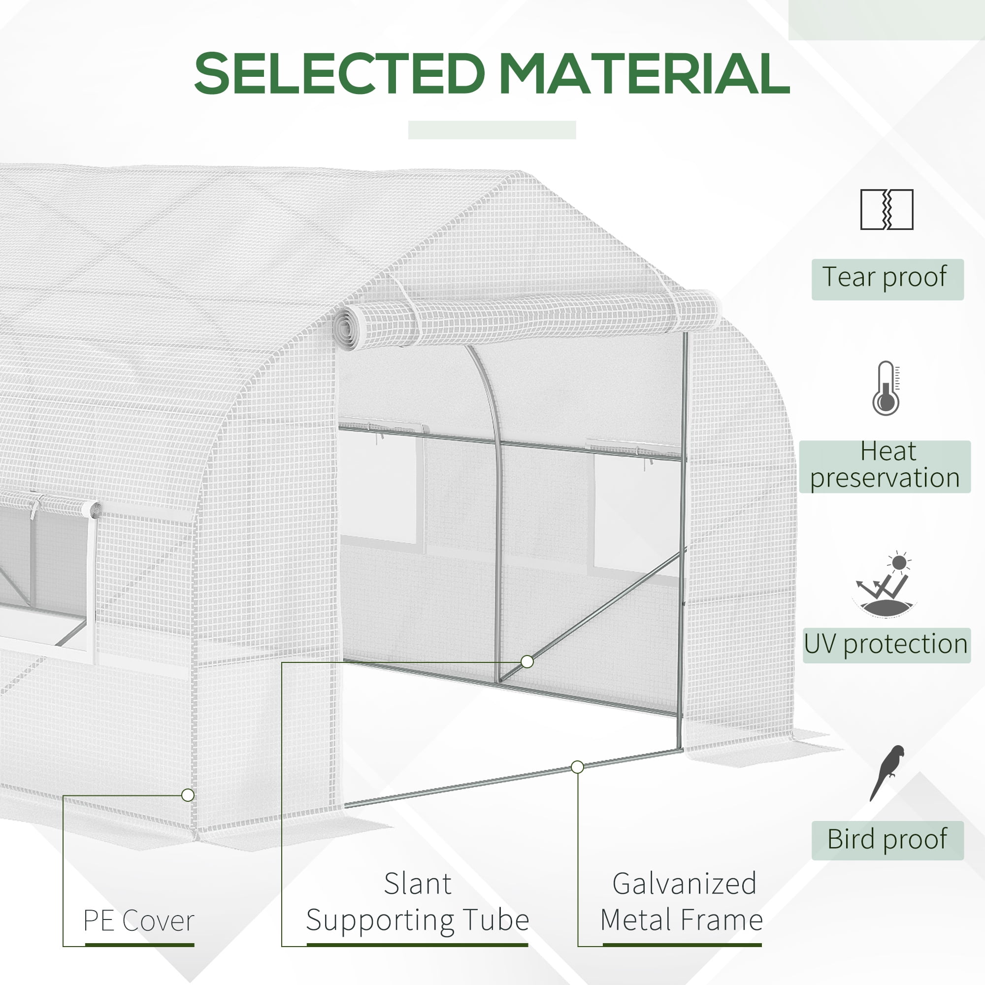 Outsunny 20' x 10' x 7' Walk-In Greenhouse, Hot House, Roll Up Door, White