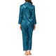 thumbnail image 3 of Conjunto de salón de satén para mujer INSPIRE CHIC, camisa de botones de manga larga con pantalones, pijamas de seda en azul pavo real, 3 of 6