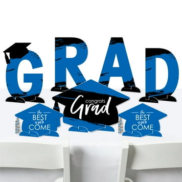 Big Dot of Happiness Blue Graduation Party Centerpiece Table Decorations - Tabletop Standups - 7 Pieces