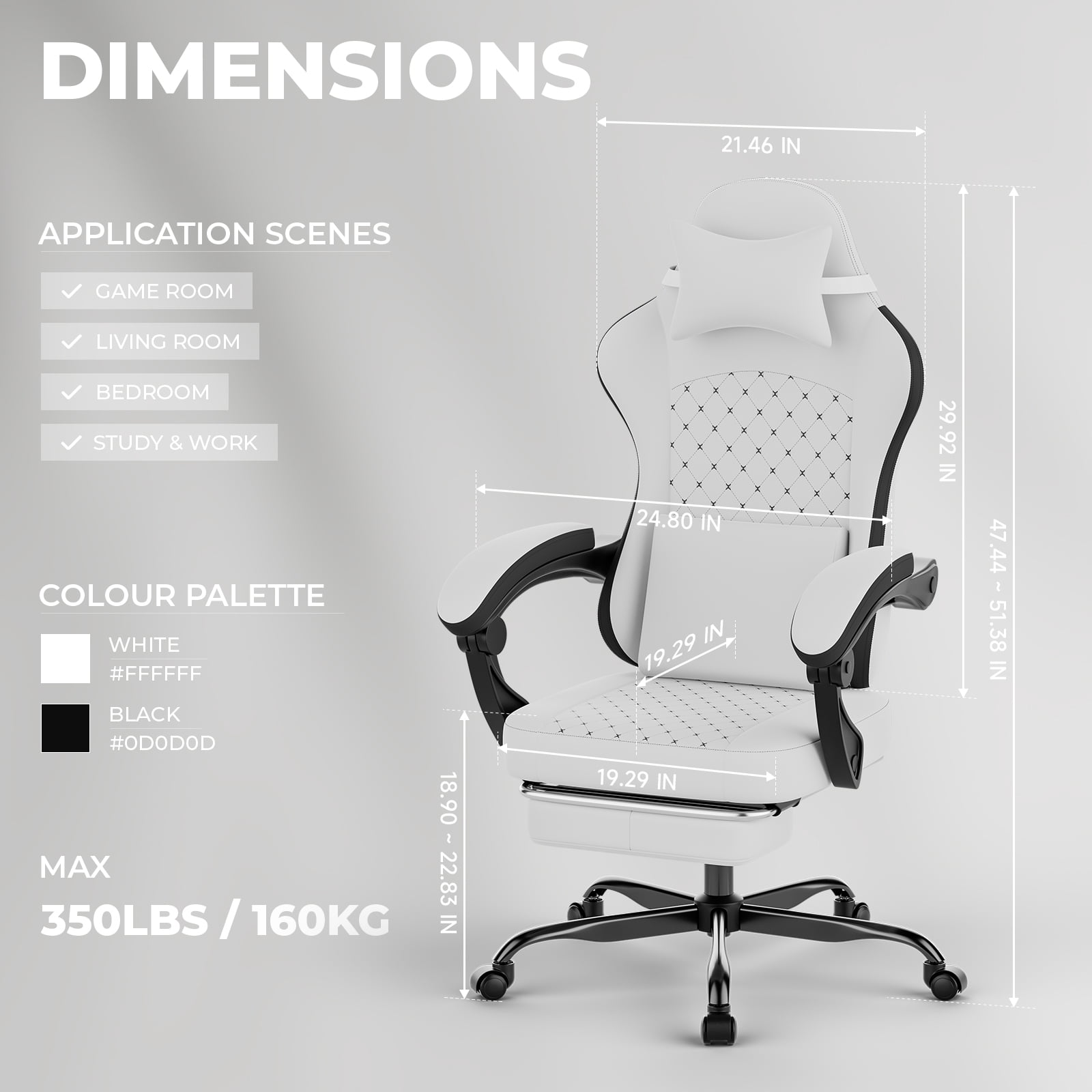 Leumius Gaming Chair,Ergonomic Office Desk Chair with Footrest Comfortable Headrest and Lumbar Support,Black