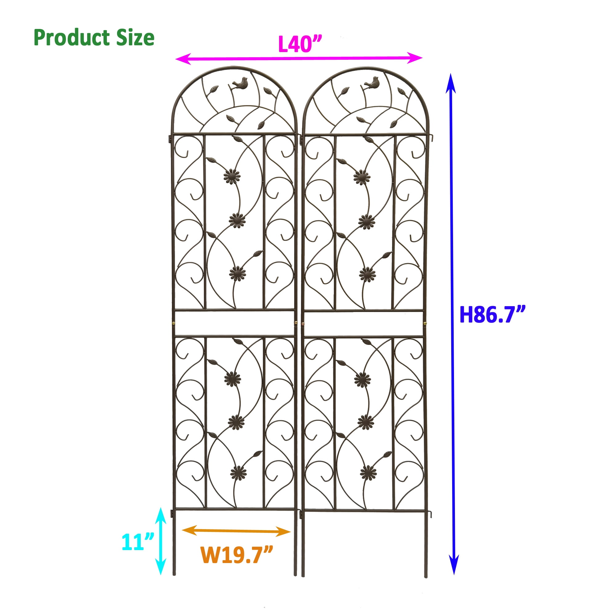 2 Pack Metal Garden Trellis 86.7" x 19.7" Rustproof Trellis for Climbing Plants Outdoor Flower Support Brown