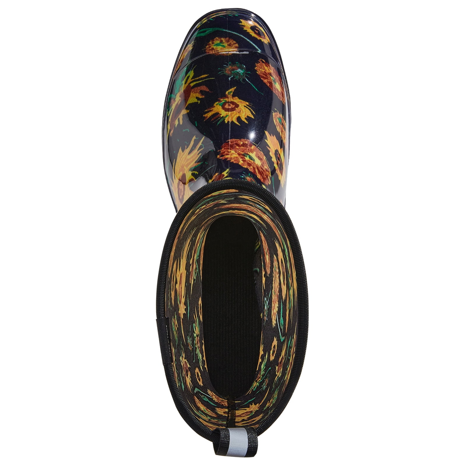 SMILIN Colorful Rain Boots for Women,Mid-Calf Waterproof Anti-Slip Slim Calf Garden Shoes,Black Sunflower,US Size 11