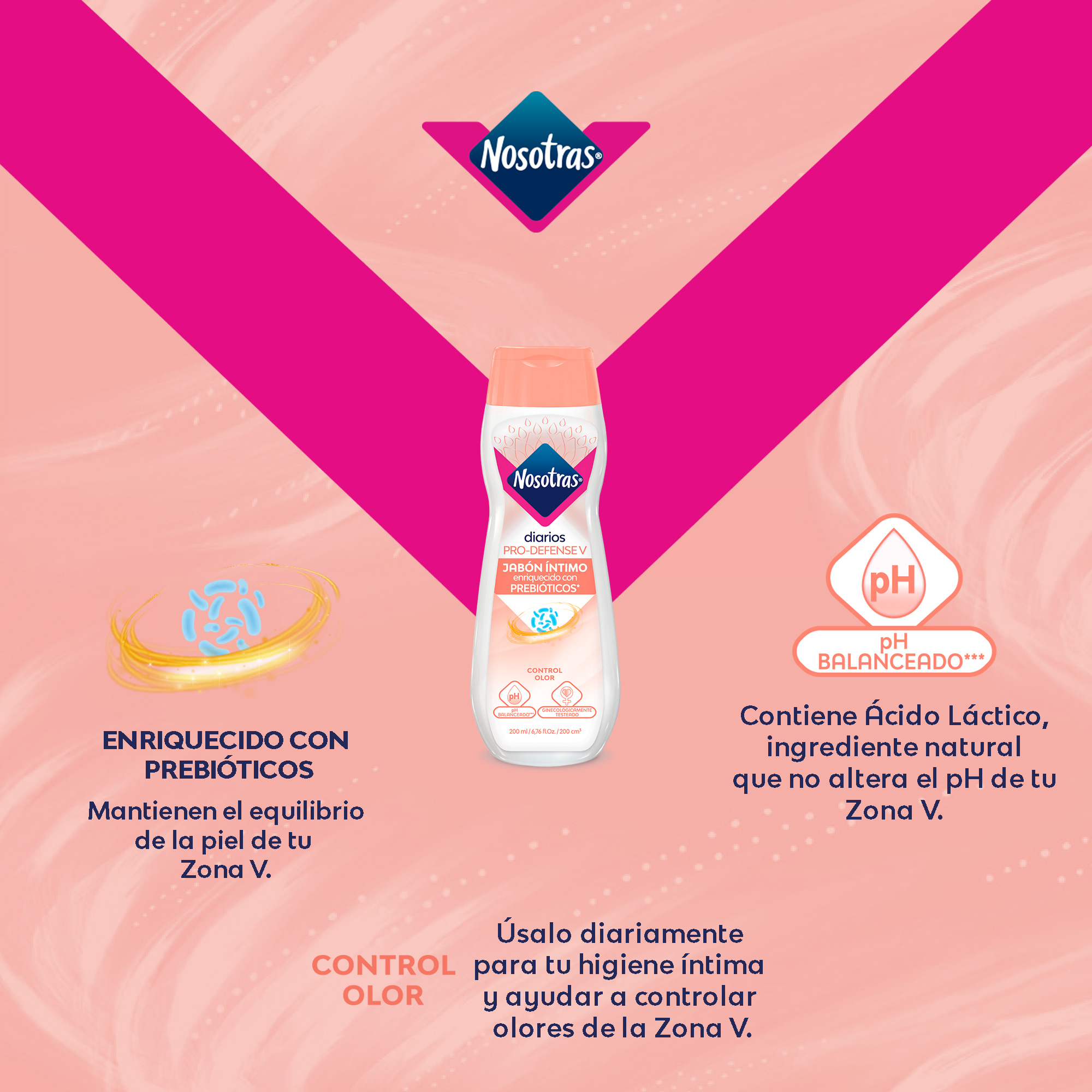 Nosotras Diarios Pro Defense V with Prebiotics, Feminine Wash, pH Balanced, 200ml