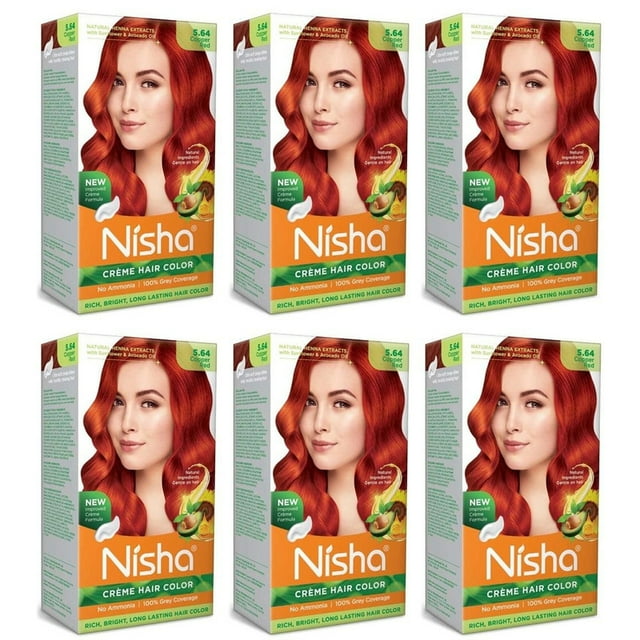Nisha Crème Colorante pour Cheveux, Teinture Permanente Longue Durée Rouge, Rouge Cuivré, 5.29 oz (Lot de 6)