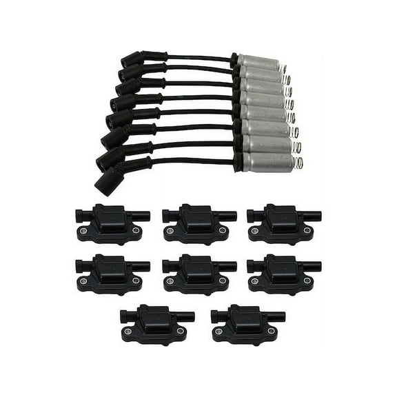 Ignition Coil and Spark Plug Wire Set 9 Piece - Compatible with 2014 - 2021 GMC Sierra 1500 2015 2016 2017 2018 2019 2020