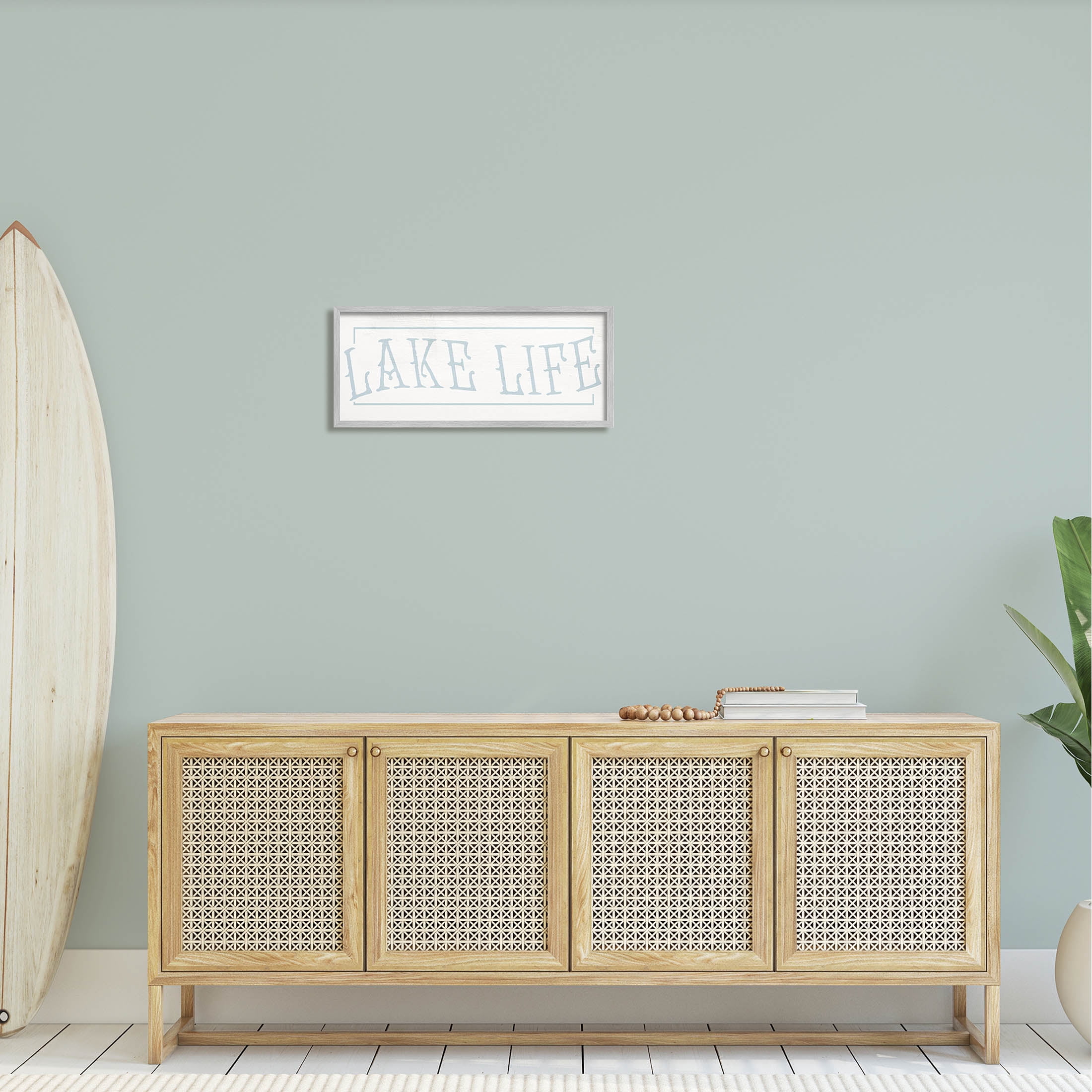 Lake Life Woodsy Cabin Sign Typography Graphic Art Gray Framed Art Print Wall Art