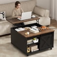 thumbnail image 4 of Walsunny Lift Top Coffee Table with Hidden Storage, Farmhouse Coffee Table with Adjustable Storage Shelves & Wheels Black, 4 of 10