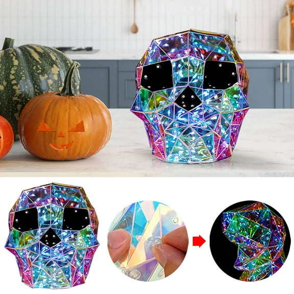 Prismatic Iridescent Spooky Skull Statue,LED Skull Statue,Art Statue,Halloween Party Decoration Skull Statue, Birthday, Thanksgiving, Christmas, for Boys and Girls