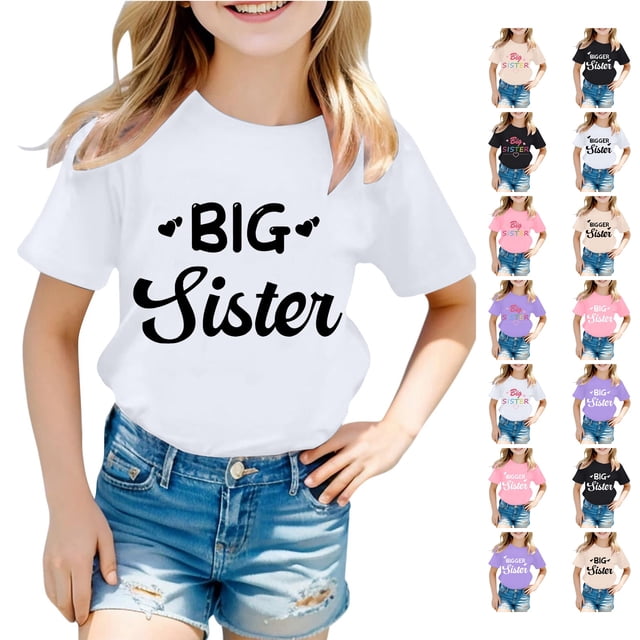 SUXIAN T-Shirts de Mode pour Filles Décontractés à Lettres Col Rond Manches Courtes T-Shirt Haut3 Imprimé de Lettres Col Rond T-Shirt Graphique pour Filles Blanc_003 6-7 Ans