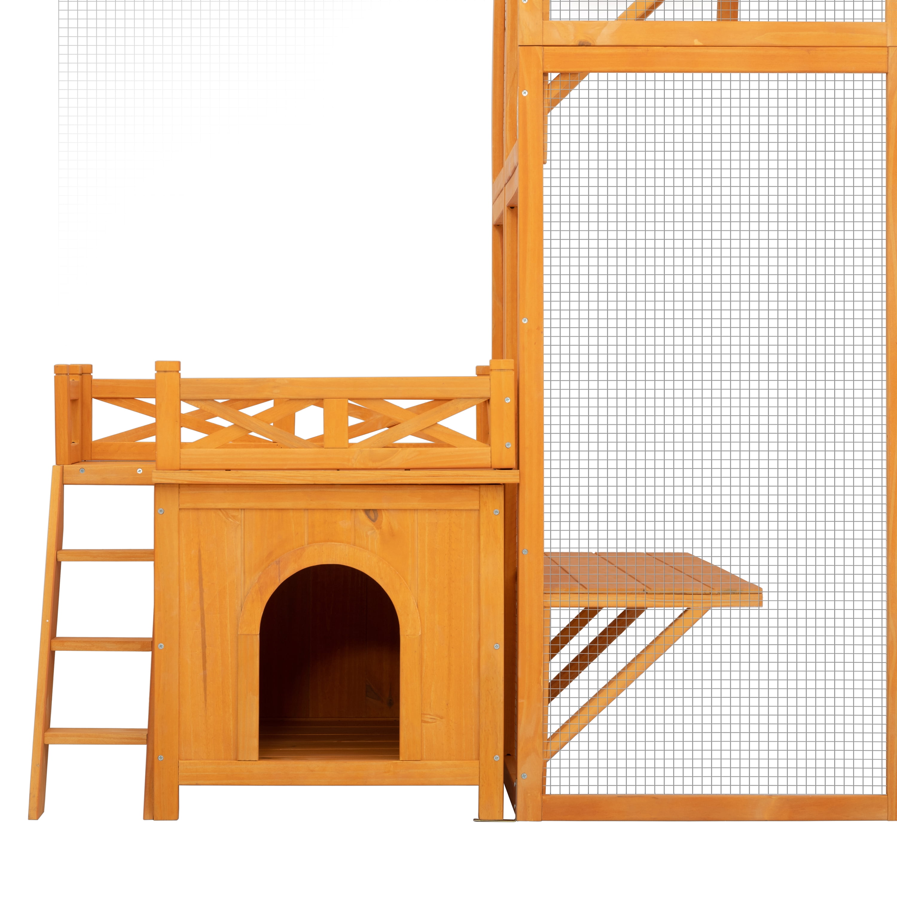 Harper & Bright Designs Weatherproof Cat Catio for Outdoor, Cat Enclosure with Litter Box, Wood Cat House for Multiple Cats, Natural Wood