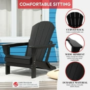 FADINGFREE Outdoor Folding Adirondack Chair, All-Weather & Space-Saving HDPE Chair for Patio, Poolside, Deck & Graden, Black
