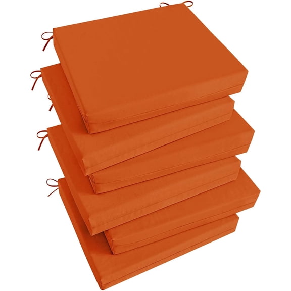 Outdoor Chair Cushions Set of 6 Square Corner Water Resistant Patio Cushions with 2 Ties 18.5x16x3 Inches Orange