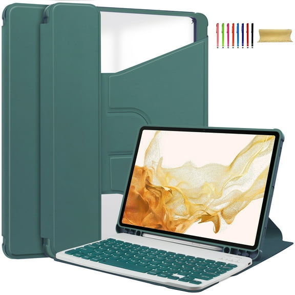 Galaxy Tab S10 Ultra Case 14.6", Clear Back Cover Rotating Kickstand Shockproof Premium PU Leather Anti-Yellowing Case with Pen Holder for Samsung Galaxy Tab S10 Ultra SM-X920(No Keyboard),Darkgreen