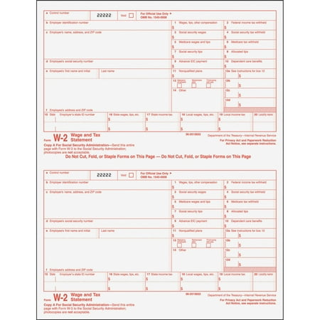 - Laser W-2 Forms, 4 Part Kit, 8-1/2