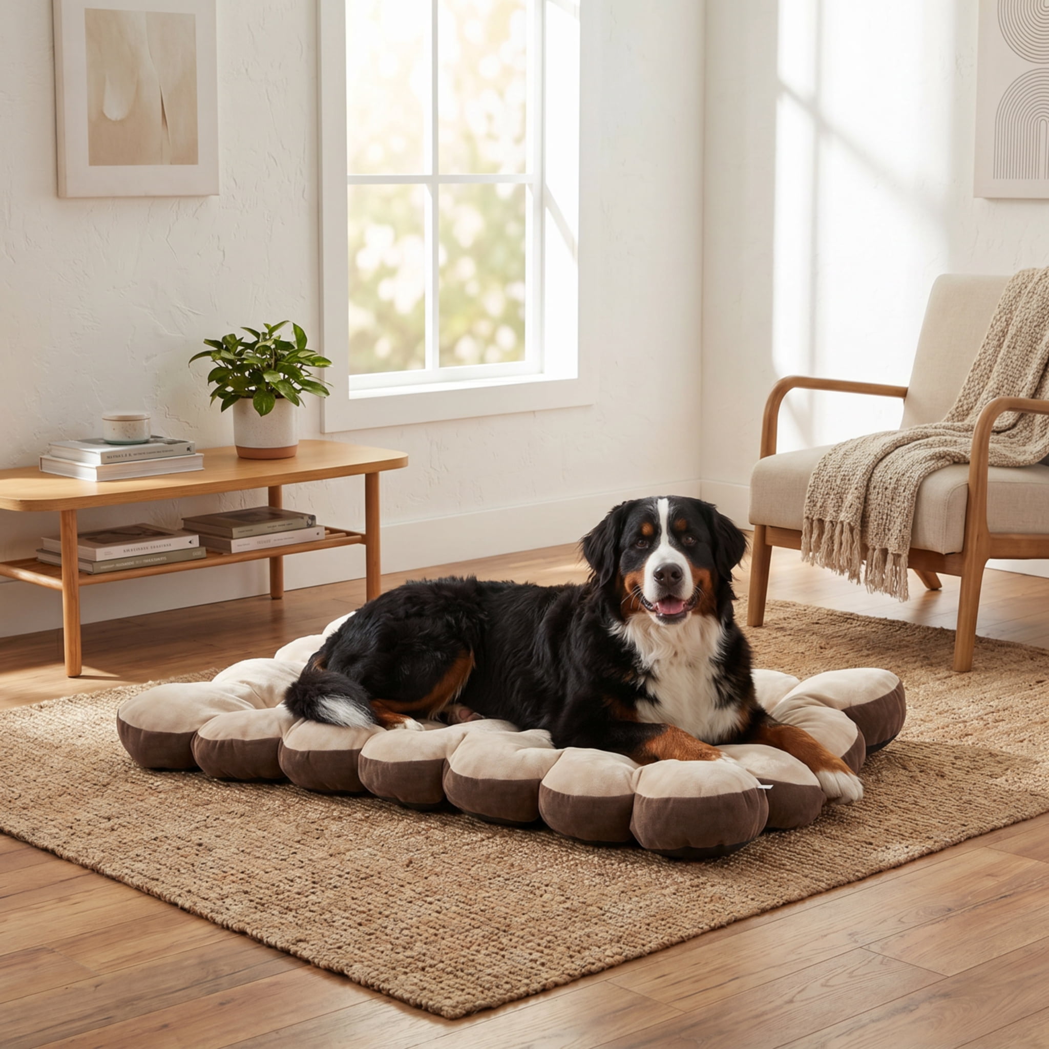SportPet Designs Tufted Sherpa Cushion Pet Bed, Tan, XXL 48 in x 29 in